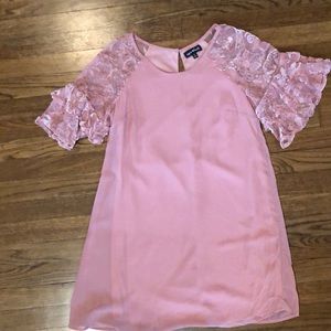 Sequin hearts ruffled sleeve rose dress